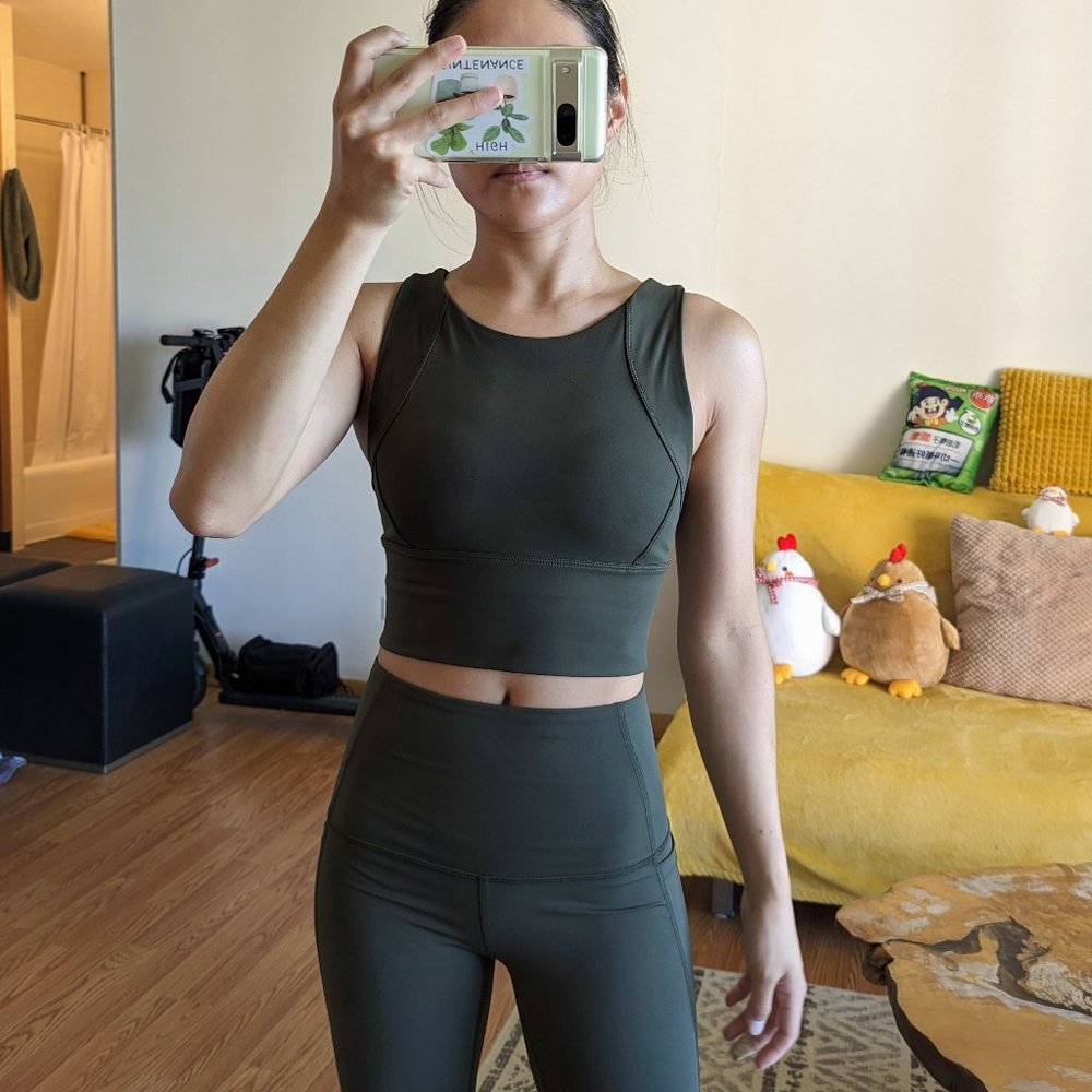 Solid Army Green Athletic Sports Bra & Legging Set